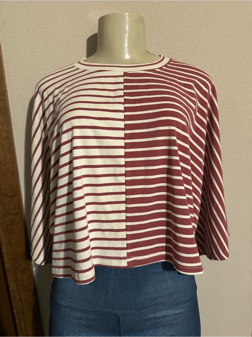 By Together Maroon and White Striped Short-Sleeve Top